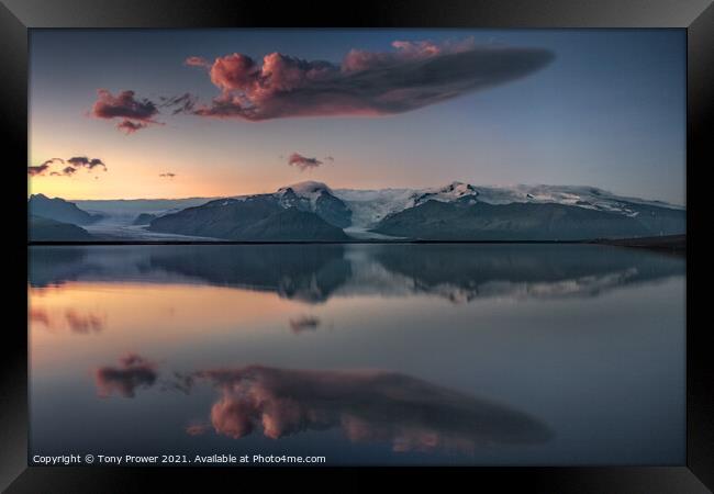 Vatnjokull cloud reflection Framed Print by Tony Prower
