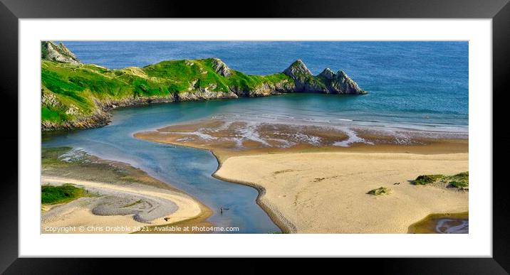 Three Cliffs Bay and beach Framed Mounted Print by Chris Drabble