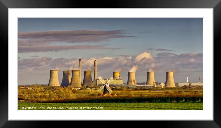 West Burton Power Station and Leverton Windmill Framed Mounted Print by Chris Drabble