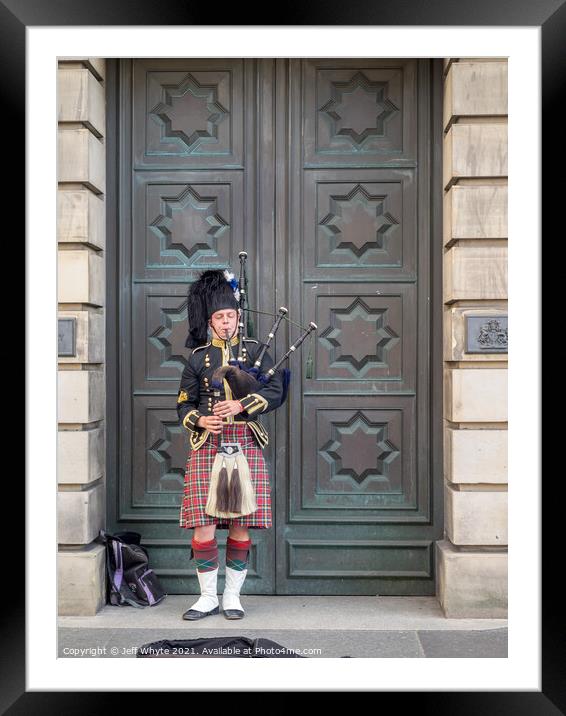 Bagpiper Framed Mounted Print by Jeff Whyte