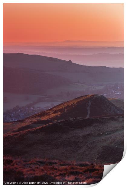 Sunrise over the Shropshire Hills Print by Alan Dunnett