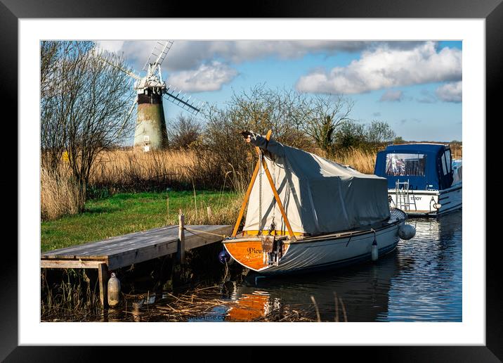 Boats, River and St Benets Mill Framed Mounted Print by Chris Yaxley
