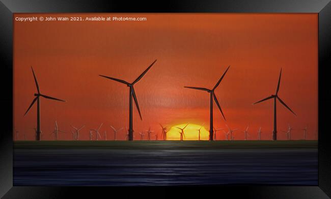 Windmills at sunset (Digital Art) Framed Print by John Wain