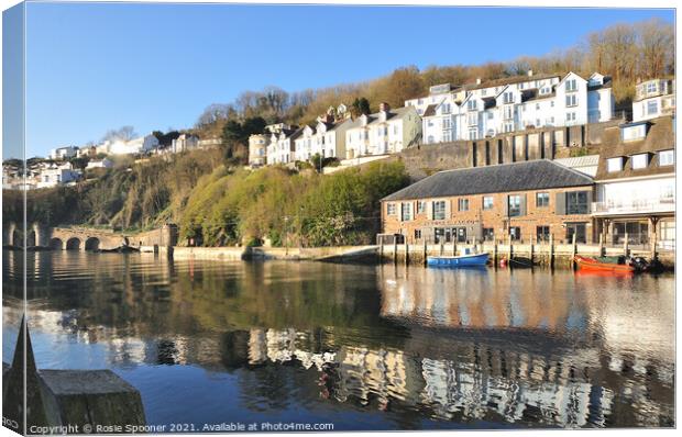 Early morning reflections on The River Looe Canvas Print by Rosie Spooner