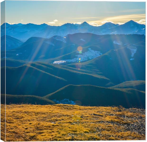 Alberta Mountain Landscape with Lens Flare Canvas Print by Shawna and Damien Richard
