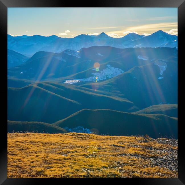 Alberta Mountain Landscape with Lens Flare Framed Print by Shawna and Damien Richard