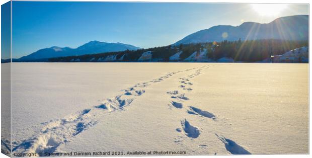 Foot prints in the snow, winter mountain landscape Canvas Print by Shawna and Damien Richard