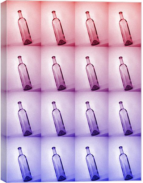 tilted bottles (pinks and blues) Canvas Print by Heather Newton