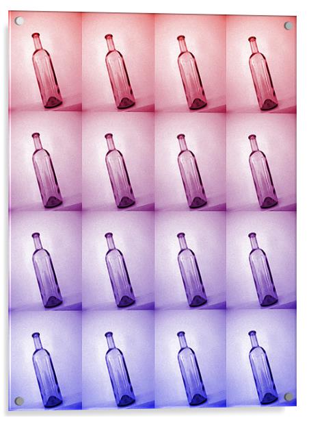 tilted bottles (pinks and blues) Acrylic by Heather Newton