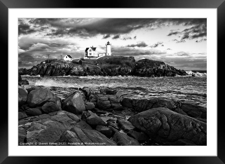 Nubble Lighthouse, Maine 4bw Framed Mounted Print by Steven Ralser