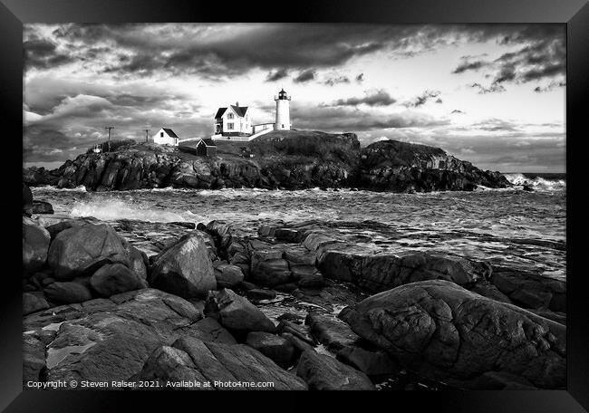 Nubble Lighthouse, Maine 4bw Framed Print by Steven Ralser