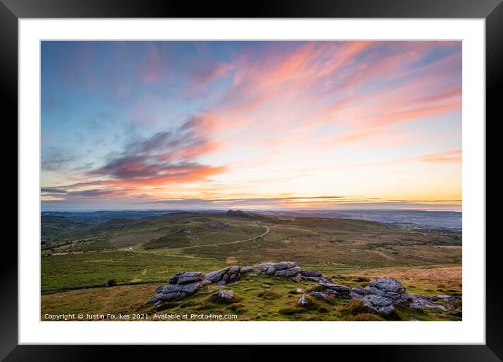 Sunrise over Haytor from Rippon Tor, Dartmoor Framed Mounted Print by Justin Foulkes