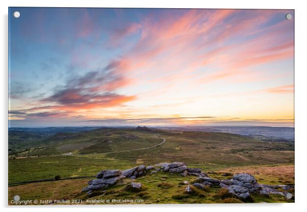 Sunrise over Haytor from Rippon Tor, Dartmoor Acrylic by Justin Foulkes
