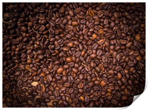 Coffee beans as background picture - top down view Print by Erik Lattwein
