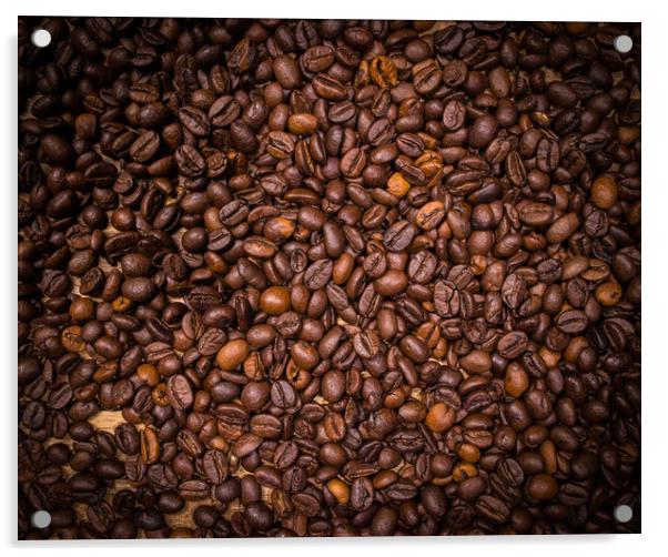Coffee beans as background picture - top down view Acrylic by Erik Lattwein