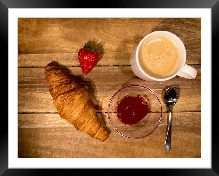 Breakfast table with coffee croissants and jam Framed Mounted Print by Erik Lattwein
