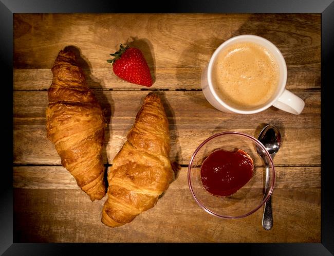 Breakfast table with coffee croissants and jam Framed Print by Erik Lattwein