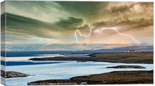 Lightning Storm over Husavik, Iceland Canvas Print by Wall Art by Craig Cusins