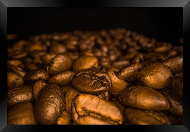 Freshly roasted Coffee Beans - macro shot Framed Print by Erik Lattwein