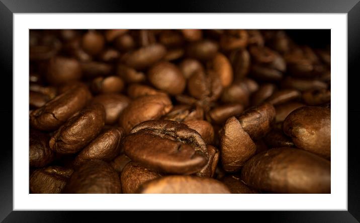 Roasted Coffee Beans - macro shot Framed Mounted Print by Erik Lattwein