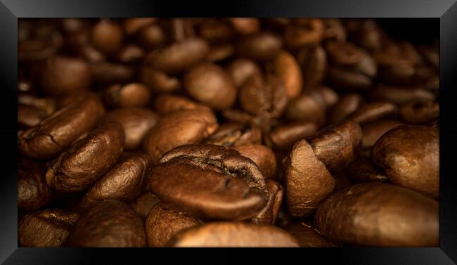 Roasted Coffee Beans - macro shot Framed Print by Erik Lattwein