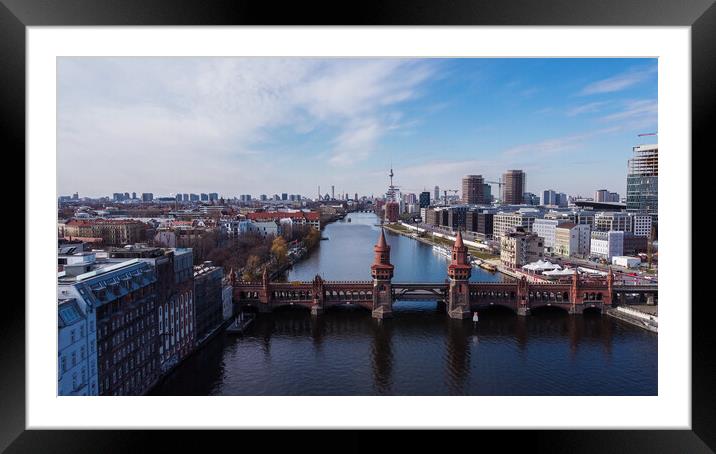 River Spree in the city of Berlin with Oberbaum Bridge Framed Mounted Print by Erik Lattwein