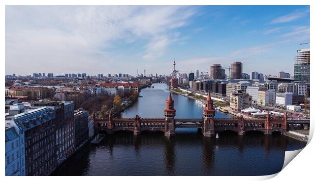 River Spree in the city of Berlin with Oberbaum Bridge Print by Erik Lattwein