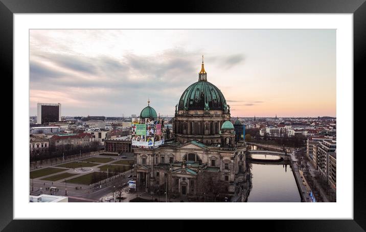 Famous Berlin Cathedral in the city center - aerial view Framed Mounted Print by Erik Lattwein
