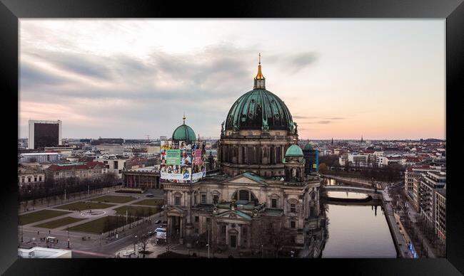 Famous Berlin Cathedral in the city center - aerial view Framed Print by Erik Lattwein