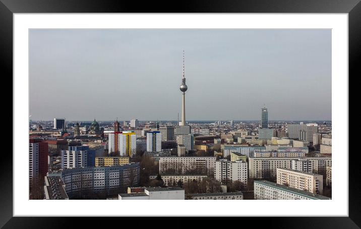Typical aerial view over the city of Berlin with TV tower Framed Mounted Print by Erik Lattwein