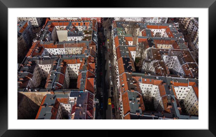 Apartment blocks in Berlin - view from above Framed Mounted Print by Erik Lattwein