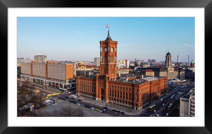 Famous Red City Hall of Berlin - aerial view Framed Mounted Print by Erik Lattwein