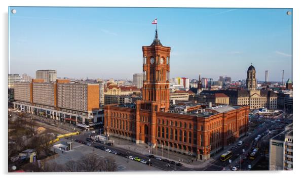 Famous Red City Hall of Berlin - aerial view Acrylic by Erik Lattwein