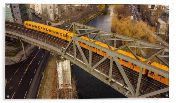 The yellow cars of the Berlin metro Acrylic by Erik Lattwein