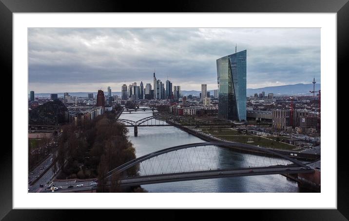 European Central Bank and financial district in Frankfurt Framed Mounted Print by Erik Lattwein