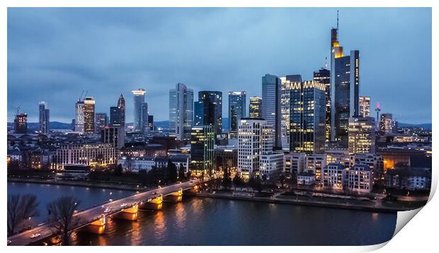 The skyscrapers of Frankfurt Germany at night Print by Erik Lattwein