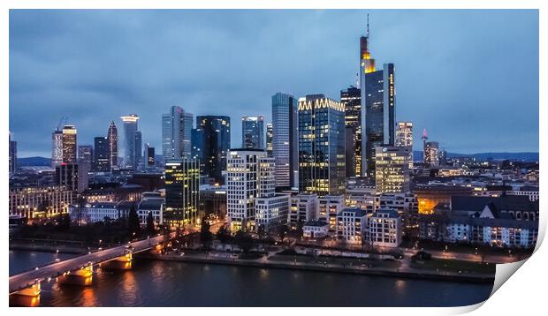Skyline of Frankfurt Germany with financial district at night - aerial view Print by Erik Lattwein