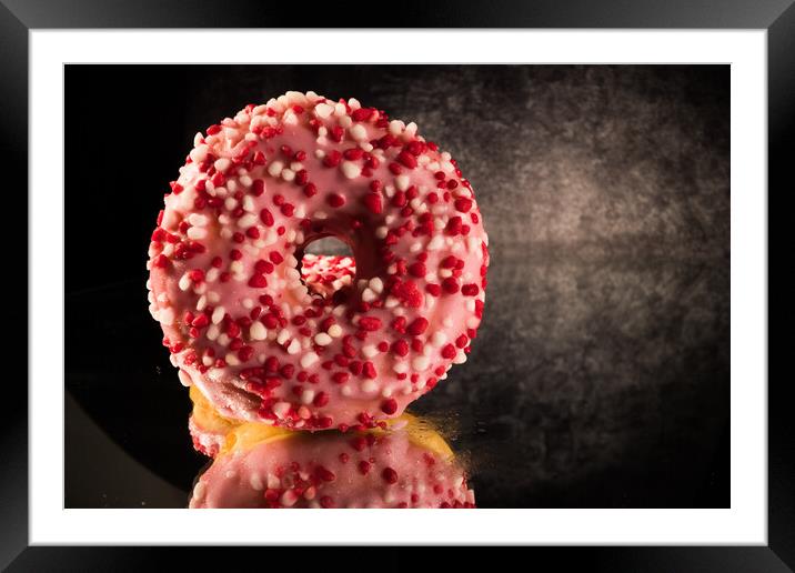 Strawberry sugar doughnuts in close-up view - macro shot Framed Mounted Print by Erik Lattwein