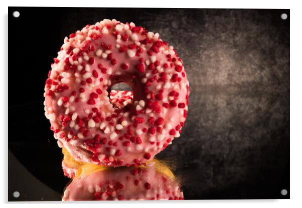 Strawberry sugar doughnuts in close-up view - macro shot Acrylic by Erik Lattwein