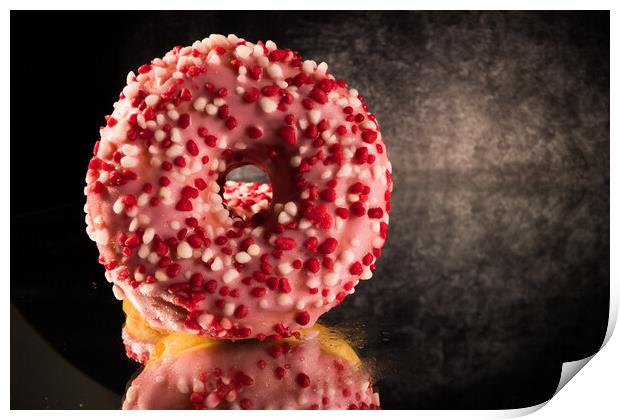 Strawberry sugar doughnuts in close-up view - macro shot Print by Erik Lattwein