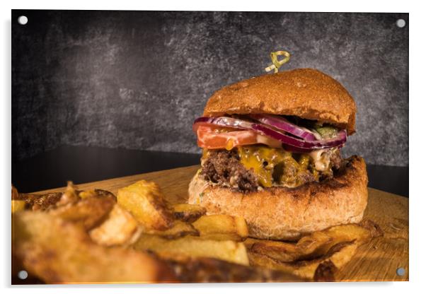 Close-up of a Hamburger - ready to eat Acrylic by Erik Lattwein