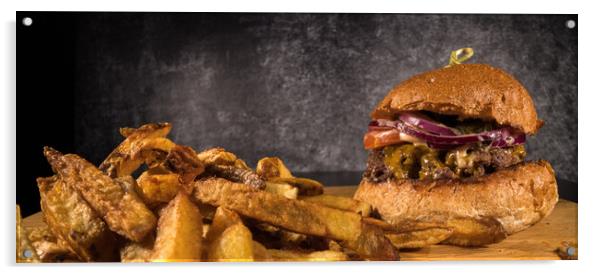 Delicious Cheeseburger with French fries Acrylic by Erik Lattwein