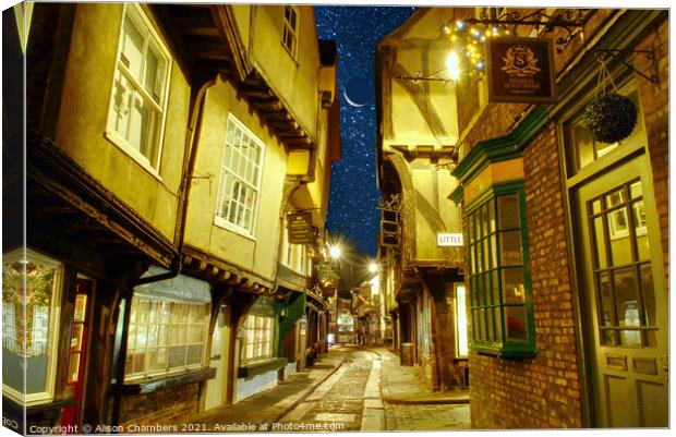 Starry Night in York Shambles Canvas Print by Alison Chambers