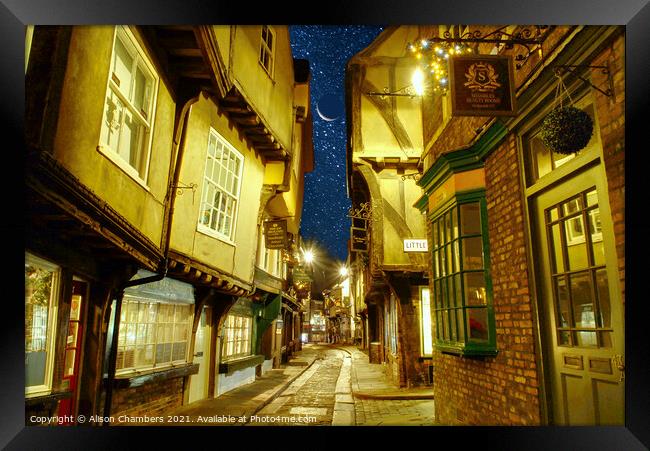 Starry Night in York Shambles Framed Print by Alison Chambers
