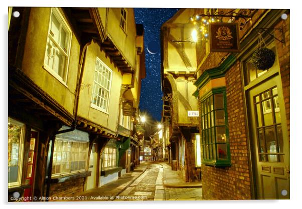 Starry Night in York Shambles Acrylic by Alison Chambers
