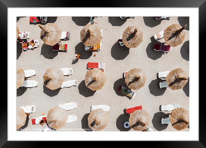 People On Beach, Aerial Beach Umbrellas Photography Framed Mounted Print by Radu Bercan