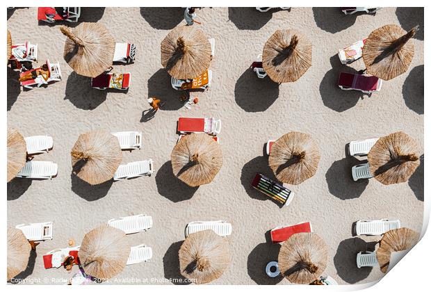 People On Beach, Aerial Beach Umbrellas Photography Print by Radu Bercan