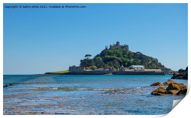 St Michaels mount Cornwall on a sunny day Print by kathy white