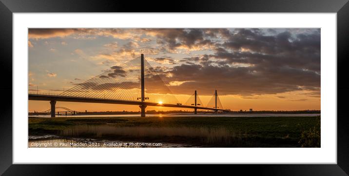 Mersey Gateway and Runcorn Bridges at sunset Framed Mounted Print by Paul Madden