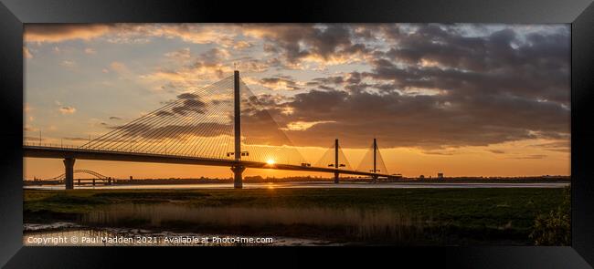 Mersey Gateway and Runcorn Bridges at sunset Framed Print by Paul Madden